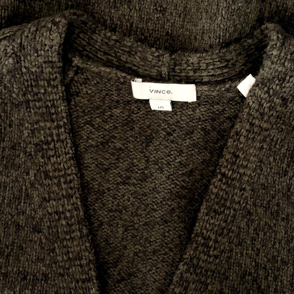 VINCE Merino‎ Wool Cashmere V Neck Sweater Raglan Pullover Green Marled Large - Picture 11 of 14
